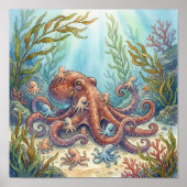 Mama Octopus and Babies Nursery Poster (Vorne)