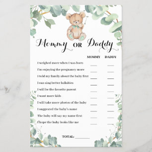 Mama oder Papa Bär Grünzeug-Baby-Party-Spielkarte Flyer