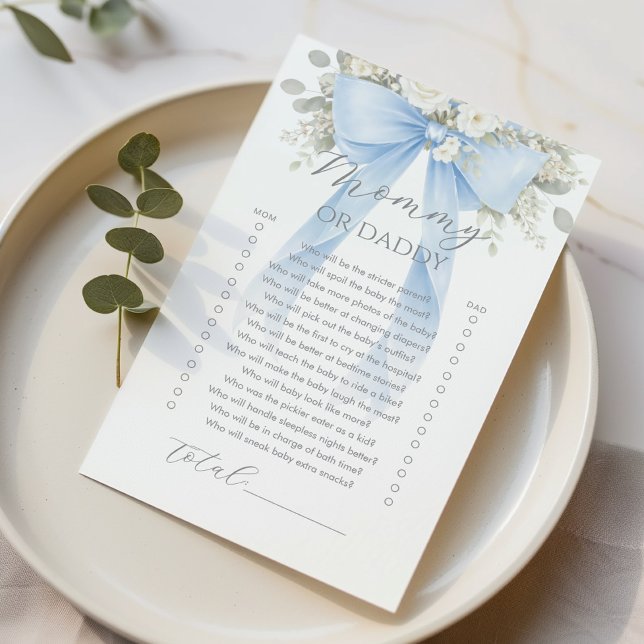 Mama oder Papa Blaues Blumen-Schleifen-Baby-Party- (Von Creator hochgeladen)