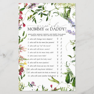 Mama oder Papa Spiel Sommer Wildblumen Baby Shower Flyer