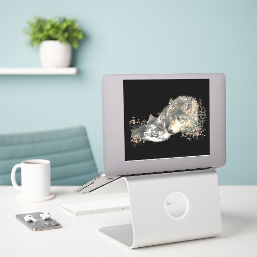 Mama oder Vater von Aquarellwolf mit Kneipen Aufkleber (Laptop auf Schreibtisch)