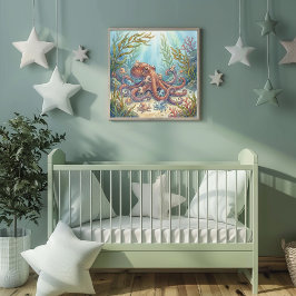 Mama Oktopus und Babys Kinderkrippe Poster