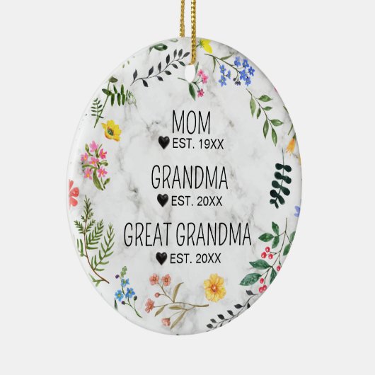 Mama, Oma, Großer Oma-Blumenmarmor Keramik Ornament (Rechts)