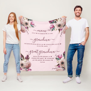 Mama Oma & Ur-Oma mit Namen Floral Fleecedecke