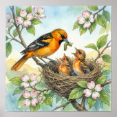 Mama Oriole und Kücken-Kinderstube Poster (Vorne)