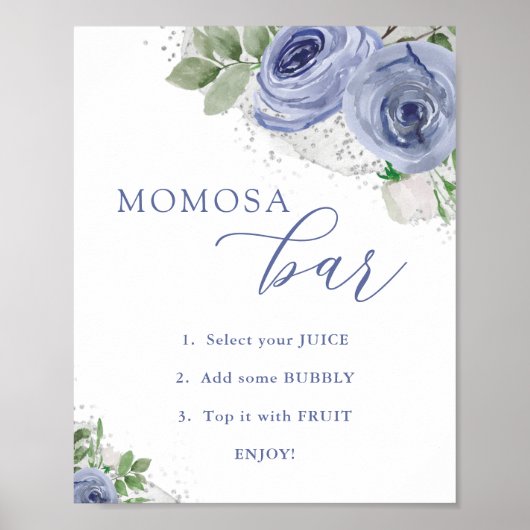 "MAMA" osa Bar, Blue and Silver Floral Baby Dusche Poster (Vorne)