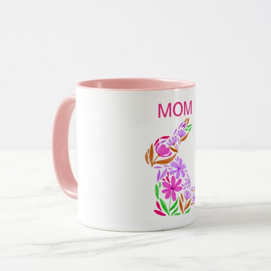 "MAMA" OSTERBLÜHENDER RABBIT IN DER PASTELLFARBEN- TASSE (Vorderseite Links)