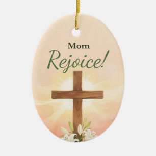 Mama Ostern Freue dich Kreuz und Lilien Keramik Ornament