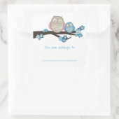 Mama Owl & Baby {Blue} | BUCHZEICHEN Quadratischer Aufkleber (Tasche)