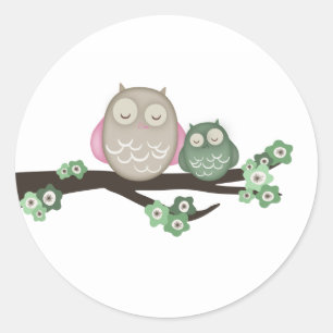 Mama Owl & Baby {Green} Aufkleber