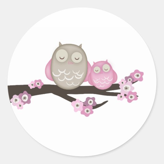 Mama Owl & Baby {Pink} | Aufkleber (Vorderseite)