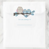 Mama Owl & Twins {Blau} | BUCHZEICHEN Quadratischer Aufkleber (Tasche)