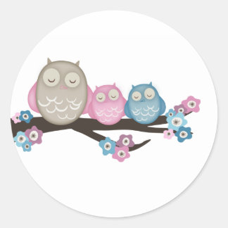Mama Owl & Twins {Pink & Blue} | Aufkleber