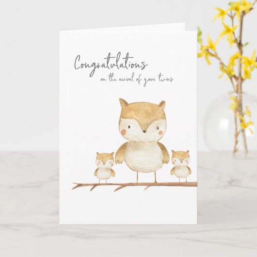 Mama Owl und Twins Karte (Gelbe Blume)