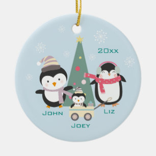 Mama, Papa & Kind Pinguine Keramik Ornament