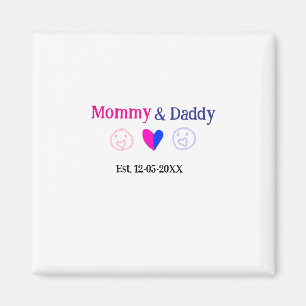 Mama & Papa neue Eltern Name Datum Herz blau Magnet