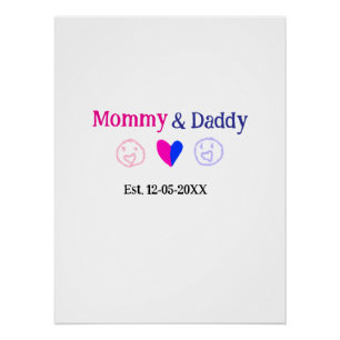 Mama & Papa neue Eltern Name Datum Herz blau Poster