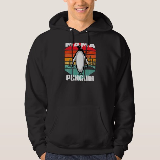 Mama Penguin Mütter Tag Niedlich Retro Tier Hoodie (Vorderseite)