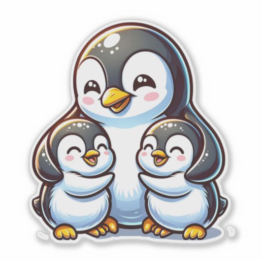 Mama Penguin und ihre Kinder Aufkleber (Vorderseite)