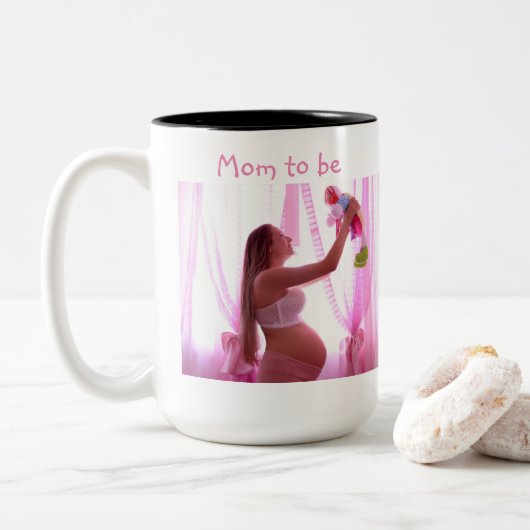 Mama personalisiert zu fotografieren, Muttertag Zweifarbige Tasse (Mit Donut)