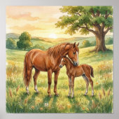 Mama-Pferd und Fohlen-Kinderzimmer Poster (Vorne)