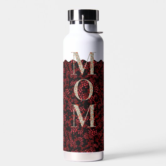 Mama Pilates Yoga dunkelrote Blume Trinkflasche (Links)