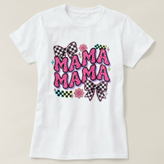 Mama Pink Leopard Print Schachbrett Schleife T-Shi T-Shirt