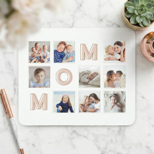 MAMA Pink Letters Nine Family Foto Grid Collage Mousepad