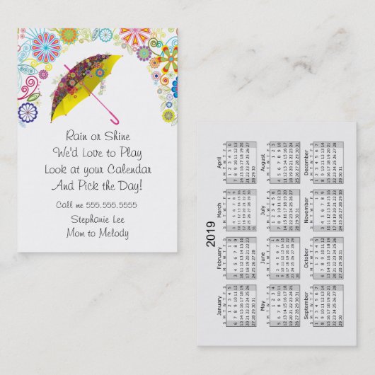 Mama Play Datum Umbrella 2019 Kalender Telefonnummerkarte (Vorne/Hinten)