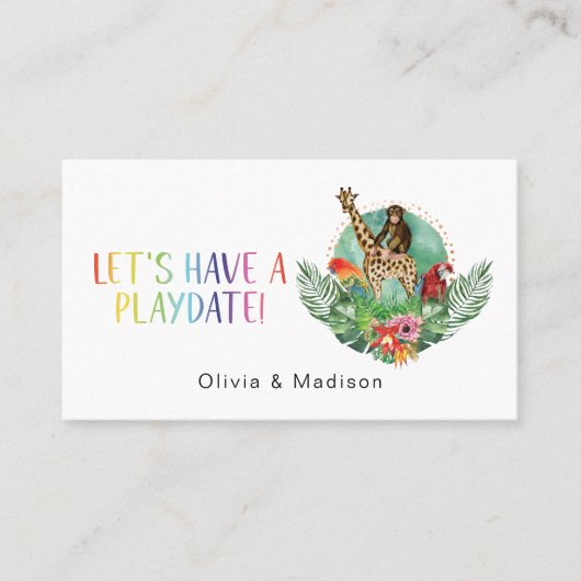 Mama Playdate farbenfrohe Safari Tiere Calling Car Visitenkarte (Vorderseite)