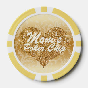 Mama Poker Chip Gold Imitate Glitzer Herz und Nier
