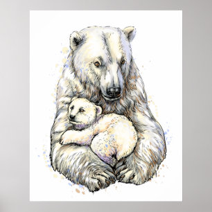 Mama-Polar-Bär und -Cube Poster