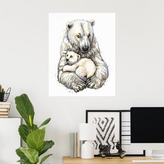 Mama-Polar-Bär und -Cube Poster (Heimbüro)