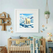 Mama Polar Bear and Cub Nursery Poster