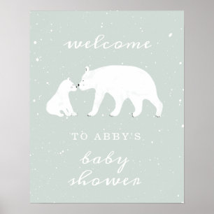 Mama Polar Bear Blue Snow Baby Dusche Willkommen Poster