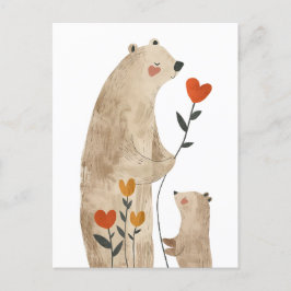 Mama Polar Bear & Cub Illustration Niedlich & ador Postkarte