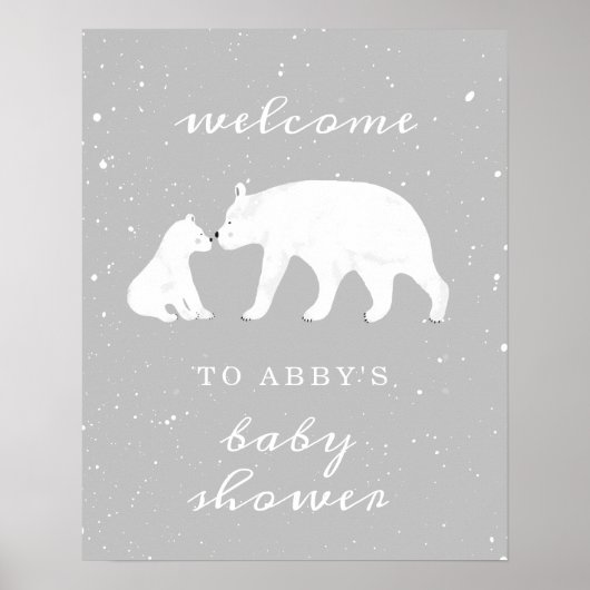 Mama Polar Bear Gray Snow Baby Dusche Willkommen Poster (Vorne)