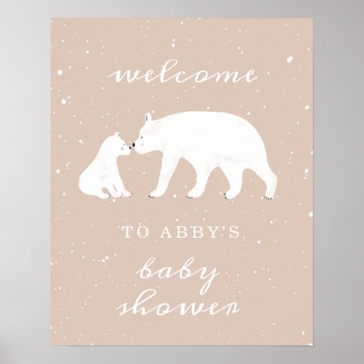 Mama Polar Bear Pink Snow Baby Dusche Willkommen Poster (Vorne)