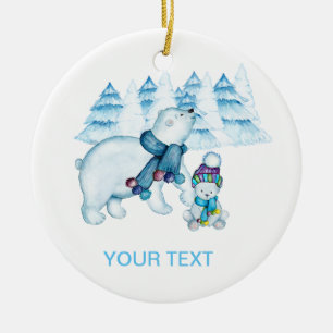 MAMA POLAR BEAR STEHEND BABY SITZ KERAMIK ORNAMENT