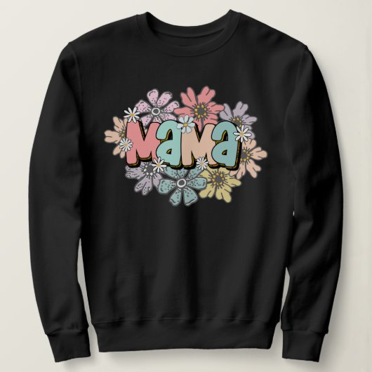 Mama Pullover Black Retro Mama Floral Sweatshirt (Design vorne)