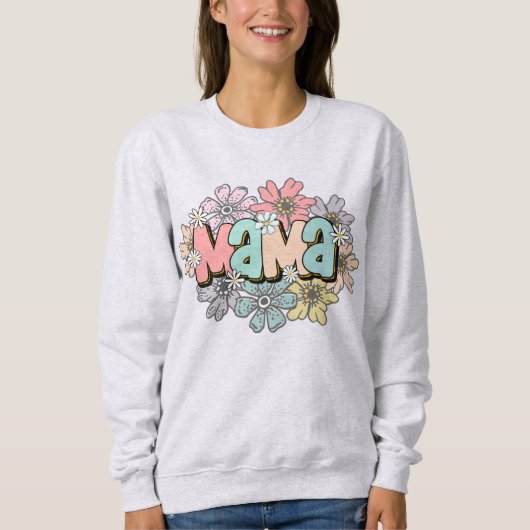 Mama Pullover Retro Mama Floral Sweatshirt (Vorderseite)