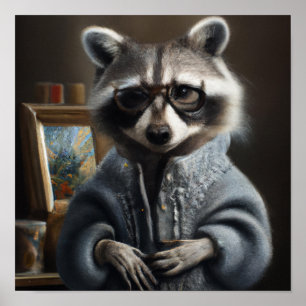 Mama Raccoon mit einem Trikotmantel und einer Bril Poster