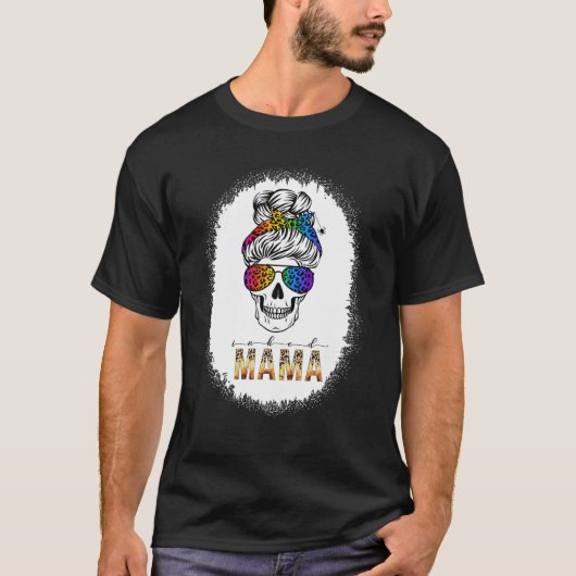 Mama Rainbow Leopard Drucke Messing Bun Skull m T-Shirt (Vorderseite)