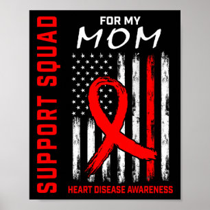 Mama "Red Ribbon Heart Disease Awareness Flag Grap Poster