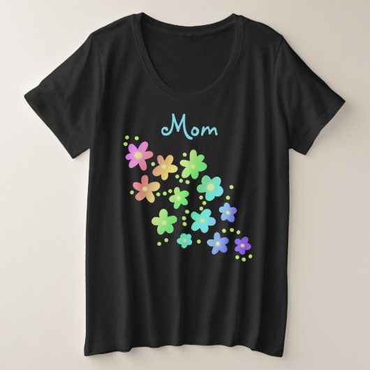 "Mama" Regenbogen-Blume Plus T - Shirt (Design vorne)