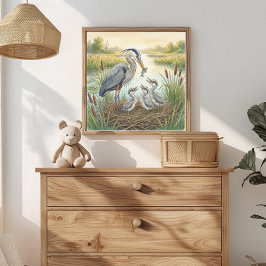 Mama Reiher und Küken Baumschule Poster