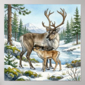 Mama-Rentier und Kinderkrippe Poster (Vorne)