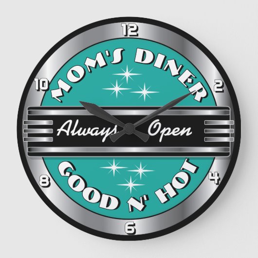 Mama Retro 1950er Diner Wall Clock - Aqua Große Wanduhr (Vorderseite)