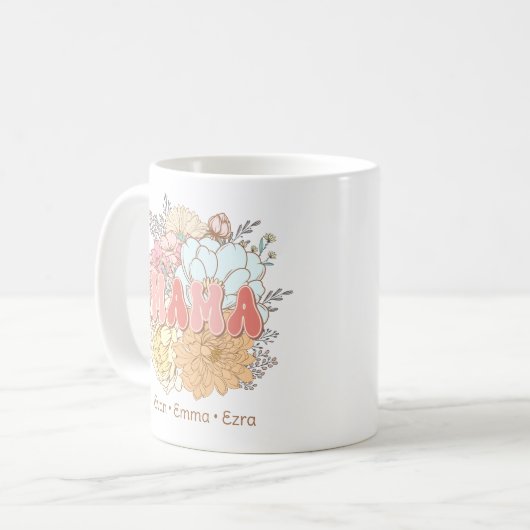 Mama, Retro-Blume, Mama, Kindernamen Kaffeetasse (Vorderseite Links)