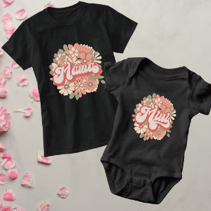 Mama Retro Blumenstrauß Pink Koralle Typografie T-Shirt